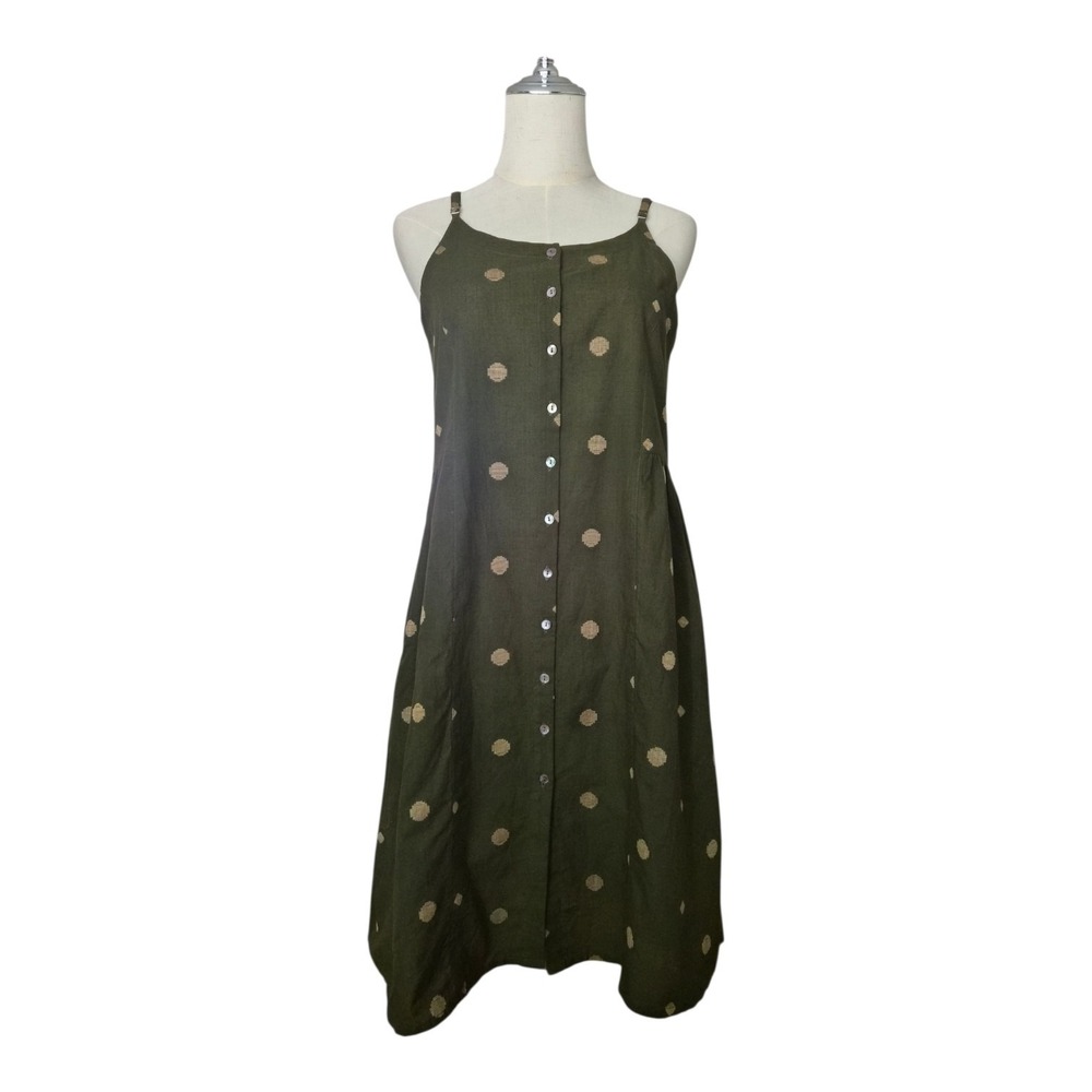 Cotton Cottage Olive Green Polka Dot Midi Dress S 100% Cotton Boho Cottagecore